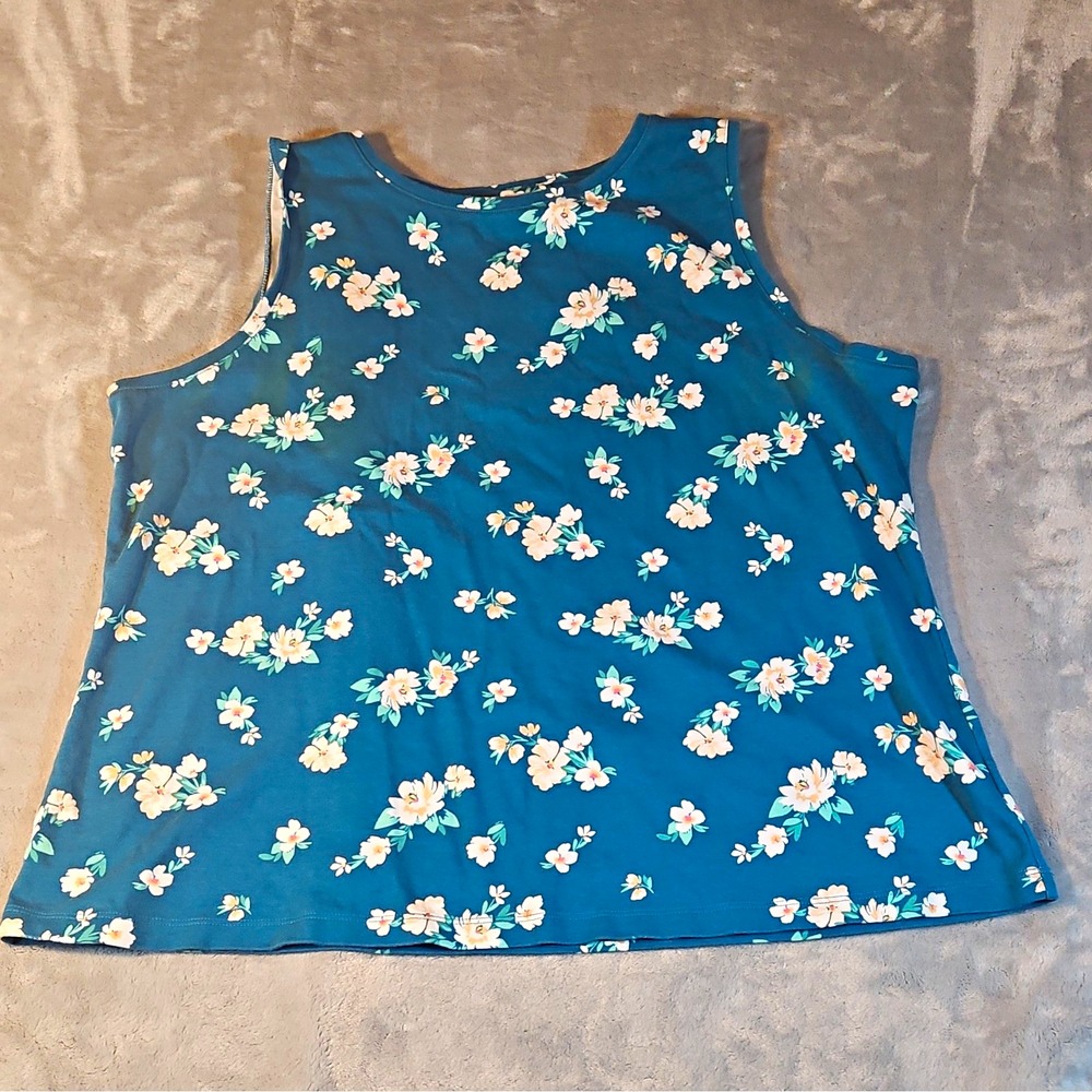 Croft & Barrow Classic Tank Women's 2XL Blue Floral Cotton Knit Scoop Neck